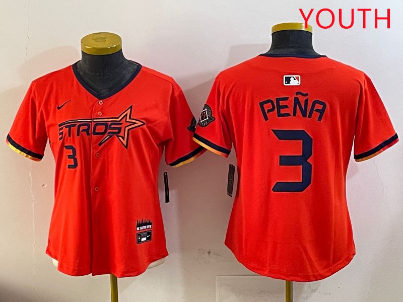 Youth Houston Astros Blank #3 Pena Three generations Joint Name 2025 Nike MLB Jersey style 9->youth mlb jersey->Youth Jersey